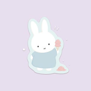 Sticker mignon lapin et crème glacée | Papeterie culinaire, Kawaii, dessin animé, autocollants en vinyle pour ordinateur portable, journal et bouteille d'eau