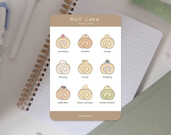 Roll Cake Sticker Sheet | Kawaii, Vinyl Stickers for Laptop, Journal, Water Bottle