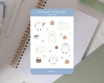 Snowy Friends Sticker Sheet | Kawaii, Vinyl Stickers for Laptop, Journal, Water Bottle