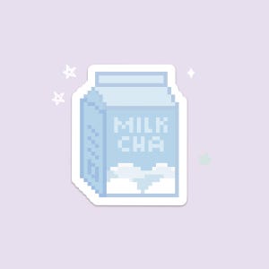 Sticker mignon de carton de lait de nuage de pixel art | Papeterie culinaire, Kawaii, autocollants en vinyle pour ordinateur portable, journal intime, bouteille d'eau