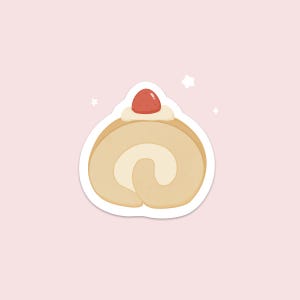 Sticker mignon gâteau roulé aux fraises | Desserts asiatiques, boulangerie, nourriture, kawaii, autocollants en vinyle pour ordinateur portable, journal, bouteille d'eau