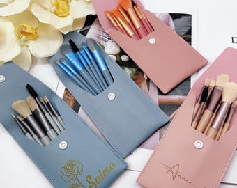 Personalized makeup bag, customized makeup bag, bridesmaid gift, bachelor party gift, customized gift for her, Travel Makeup Brush Set