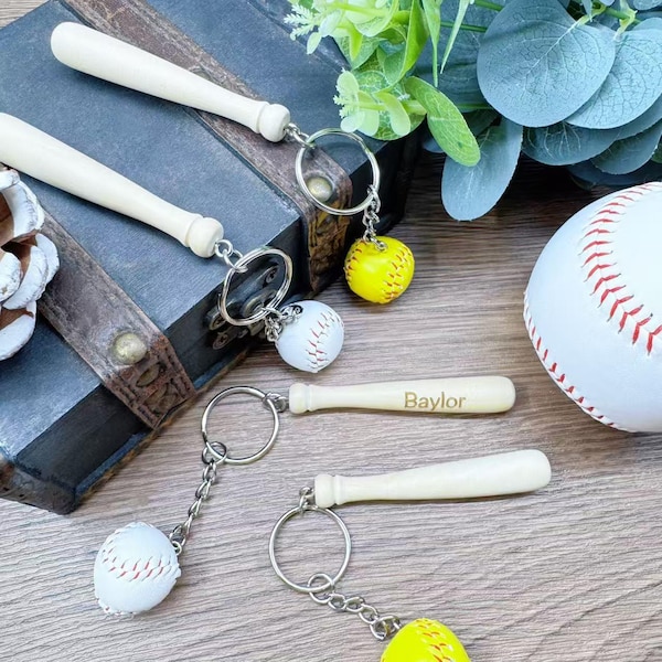 Personalized Baseball Keychains ,Baseball Gifts, Team Player Gifts, Customized Mini Baseball Set, Unique Backpack Keychains, Groomsmen Gifts