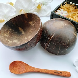 Ciotola di cocco naturale personalizzata, regalo unico, arredamento per la casa, regalo di nozze, regalo di compleanno, set di ciotole di cocco, regali per testimoni dello sposo e damigelle d'onore