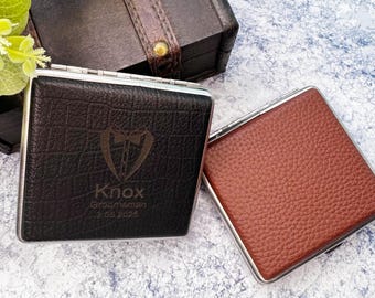 Personalized Cigarette Case, Engraved Cigarette Holder, Leather Cigarette Holder, Engraved Groomsman Gift, Customized men's cigarette box