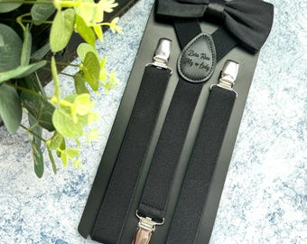 Groomsman Gift Personalized Men’s Leather Suspenders Groomsmen Suspenders black Suspenders Leather Suspenders, Custom Wedding Suspenders