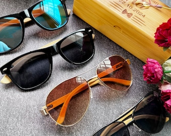 Custom Engraved Bamboo Sunglasses, Groomsmen Gift Set