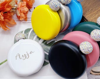 Engraved Flask for Bridesmaids, Personalized Bridesmaid Hip Flasks, Wedding Party Gifts,  Round Flasks with Rhinestone Lid, birthday gift