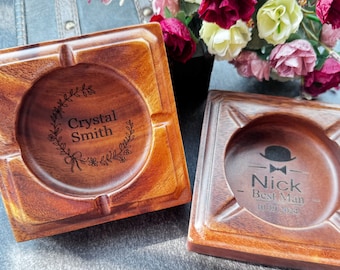 Personalisierter Nussbaum Holz Aschenbecher, Laser graviert Trauzeuge Geschenk