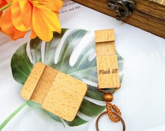 Customized carved mini phone holder, keychain holder, travel phone holder, wedding gift, gift for him, portable wooden holder,birthday gift