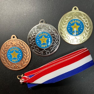 Engraved Brave Boy Medal Sports Trophy Award Doctor Dentist With Red White Blue Ribbon