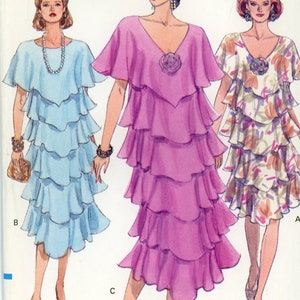 Sz 8-18, Vintage 90s Vogue Pattern 8041 Pull Over Semi-Fitted Sleeveless Under Dress with Tiers And Capelet Uncut