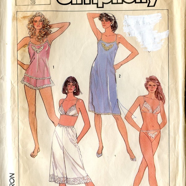 Sz 8 Vintage 80s Lingerie Pattern Camisole Tap Pants Slip Bras with A B C Cup Adjustments Bikini Pantie Brief & Culottes, Not For Knits