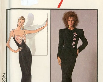 SZ 6 & 8 Carolina Herrera Designer 80s Style Pattern For Fitted Evening Slip Dress And Jacket Uncut