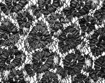 Chute de dentelle florale brodée au ruban noir, vintage des années 90