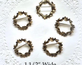 Vintage 1 1/2" Circle Pins With Settings For Small Rhinestones, 5 Pieces Per Set,