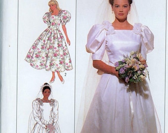 2 Styles Vintage Wedding Gown Sewing Patterns, Large Princess Sleeves, Uncut, U Pick