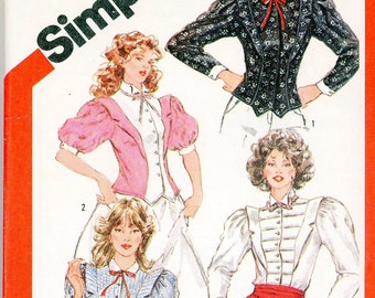 Sz 12 Simplicity Fitted Blouse Pattern Prairiecore Fashion Victorian Retro Leg O Mutton Sleeves Tuck Front Bodice W Flange Detail VTG  Uncut