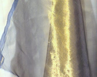 42" Iridescent Metallic Silk Organza, Royal Blue And Gold, Sold By The Yard