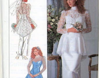 2 styles de robes de mariée avec corsage à basque, motifs de couture vintage des années 80, choix en U