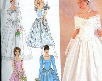 Sz 8-14 Jessica McClintock Vintage Wedding Gown Pattern, Bridesmaid, Dress Pattern Off The Shoulder Boned Bodice With Sleeve Hem Variations