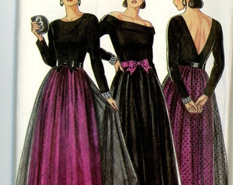 Multi Sz 8-18 90s Vintage New Look Evening Dress Pattern With Bodice Variations, Ankle Length Gathered Skirt And Tulle Overskirt