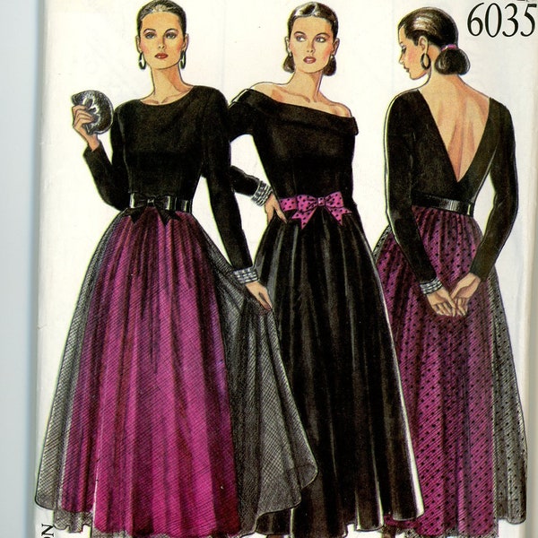 Multi Sz 8-18 90s Vintage New Look Evening Dress Pattern With Bodice Variations, Ankle Length Gathered Skirt And Tulle Overskirt