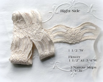 Bordure florale en satin mat crème brodé – Filet à bord festonné (Vendu au mètre)