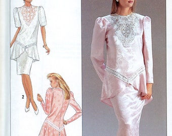 Szs 6-12 Or 14-20 Jessica McClintock Vintage 2 Piece Dress Pattern Lace Trimmed Long Tunic  Top Over Fish Tail Skirt Uncut U Pik
