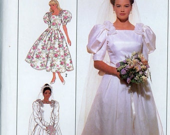 SZ 12 Belle France Vintage Simplicity Wedding Gown Bridesmaid Pattern Unique Puff Sleeve Details Leg O Mutton Sleeve