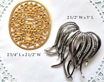 Large Pin And Earring Settings, Gold Miriam Haskell, Dark Silver Set, U Pick