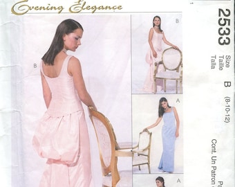 Sz 8-12 McCalls 90s Vintage Pattern Bustle Wedding Bridal Bridesmaid Gown With Scooped Neckline Front And Back, Boned Bodice Uncut