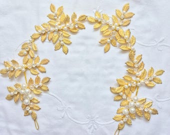 DIY Gold Wreath Headpieces With Leaves, Pearls, For Bride, Bridesmaids, Proms, Parties