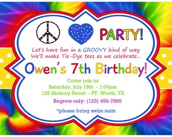 tie dye invite etsy