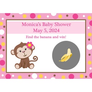 24 Cartes de Jeu à Gratter Personnalisées Baby Shower - Petit Singe - Rose
