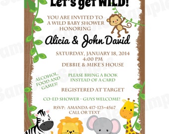 20 Personalized Baby Shower Invitations   - Little Wild Thing Safari Design - 5x7" Size