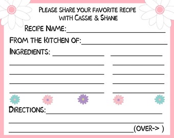 50 Personalized Recipe Cards -  Daisy Pink - PRINTED and SHIPPED - Bridal Shower Recipe Cards - Wedding Recipe Cards - Spring Recipe Cards