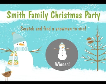 24 Personalized Holiday / Christmas Party Scratch Off Game Cards - Snowman Christmas - Santa Scrach off -Company Parties - Family Parties