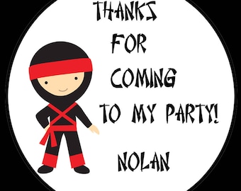 Ninja Birthday Party Stickers -FOUR Sizes Available -  Ninja Birthday Party -Ninja Party Stickers - Marital Arts Stickers