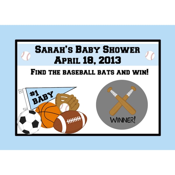 24  Personalized Baby Shower Scratch Off Game Cards  - Sports Theme