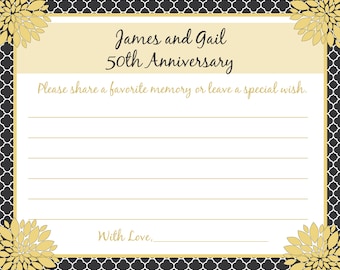 80 - Personalized 50th Anniversary Memory and Wishes Cards  -  Love Blossoms  - ANY year anniversary -  PRINTED and shipped