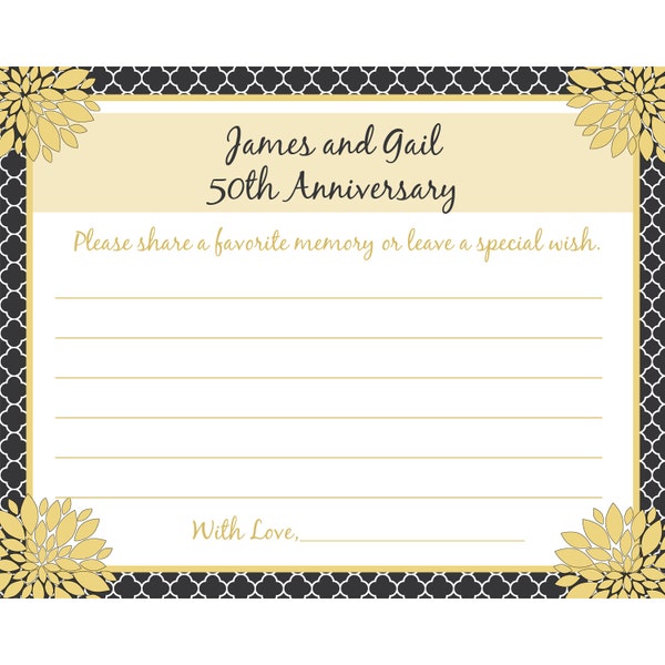 50 - Personalized 50th Anniversary Memory and Wishes Cards  -  Love Blossoms - PRINTED and shipped - Any year - Favorite Memory Cards