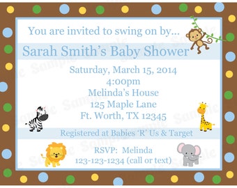 20 Personalized Baby Shower Invitations   - Zoo Animals