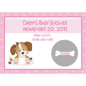 24 baby doccia gratta carte da gioco - rosa cucciolo cane - Baby doccia gratta carte da gioco - cucciolo rosa