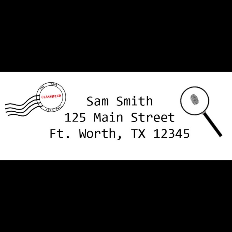 30 Personalized Return Address Labels Top Secret Spy Birthday Party Detective image 1