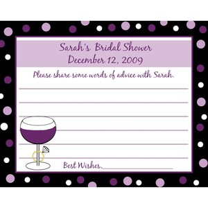 36 Consejo de despedida de soltera tarjetas - vino y anillos - morados