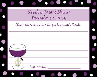 24 Bridal Shower Advice Cards  - Wine and Rings - Purples