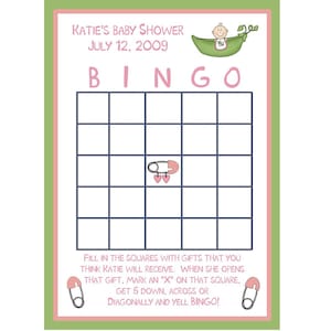 24 personalizado bebé ducha tarjetas BINGO - Sweet Pea Baby Shower - tarjetas de Bingo de arveja melodiosa rosa - otros colores disponibles