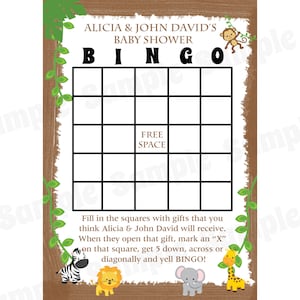 24 personalizado bebé ducha tarjetas de Bingo - cosita salvaje Safari diseño