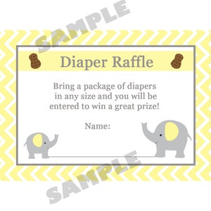 24 bébé douche couche tirage cartes - éléphant jaune